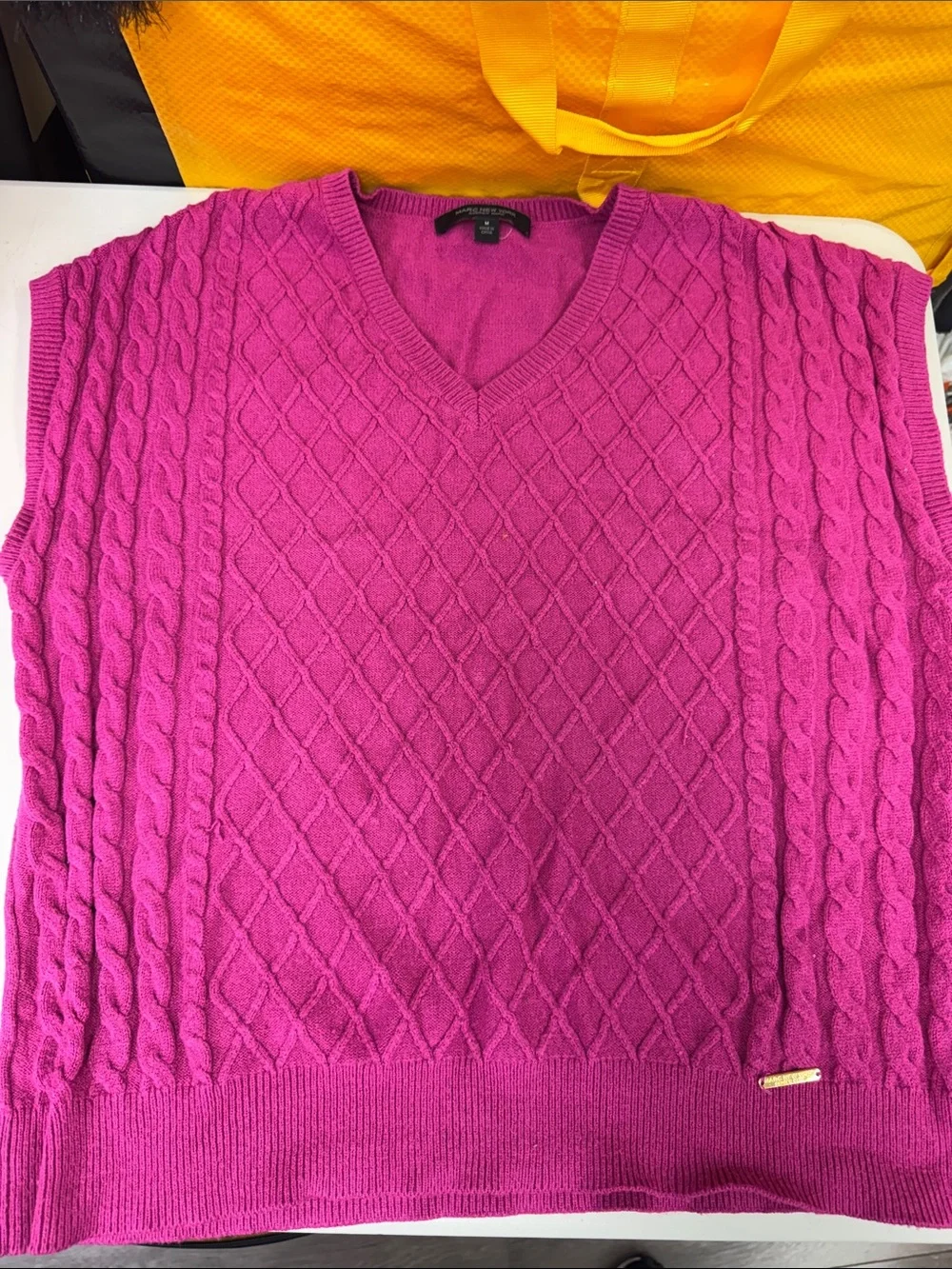 Andrew Marc New York Vibrant Fuchsia Cable Knit V-Neck Sweater Vest ADI